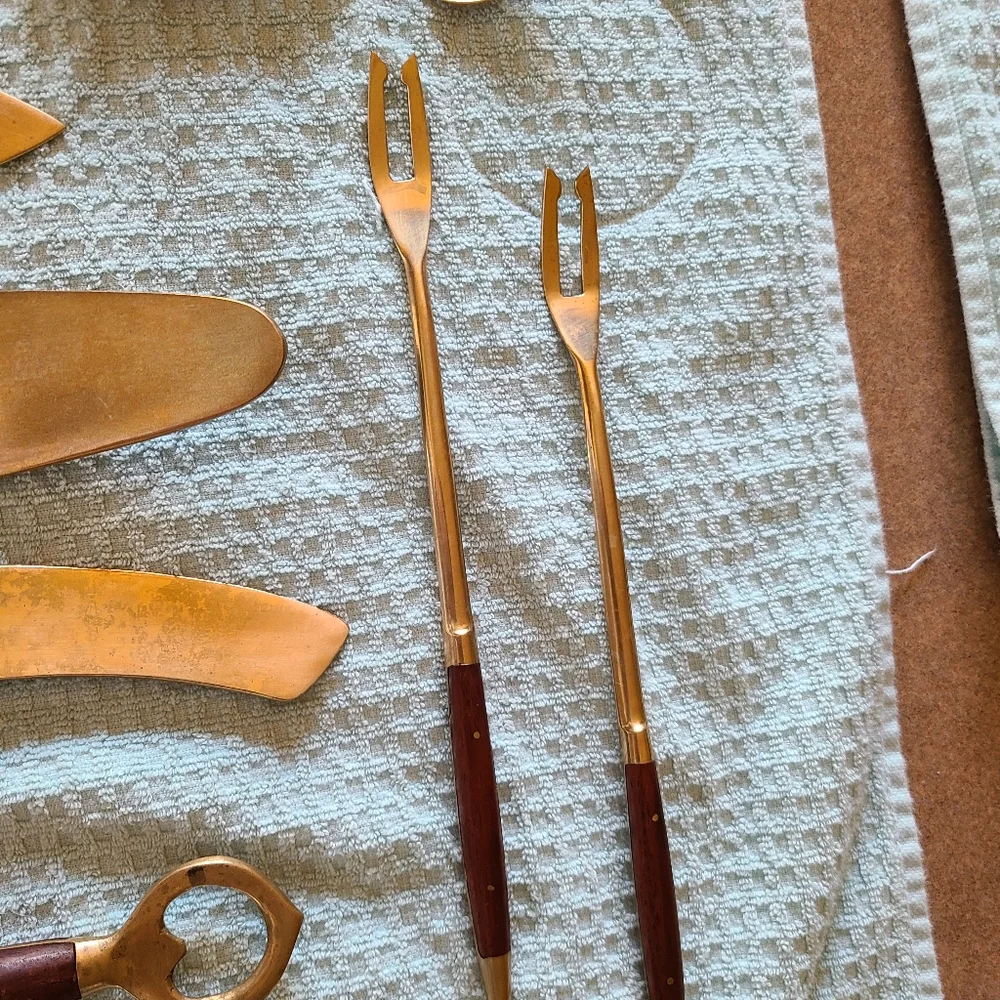 22 piece Thai wood and brass appetizer/dessert set